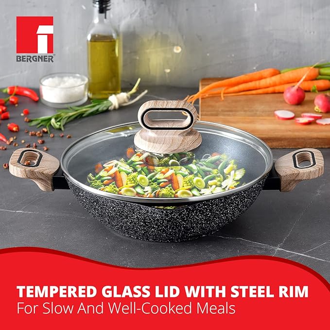 Bergner Ultimate Non-stick Kadai With Glass Lid | 24 Cm | 2 Litres