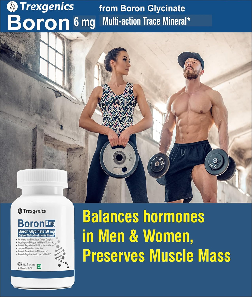 Trexgenics Boron 6 mg from Boron Glycinate 50 mg Multi-action Mineral, Bone, Cognitive Function & Joint Health (60 Veg Capsules)