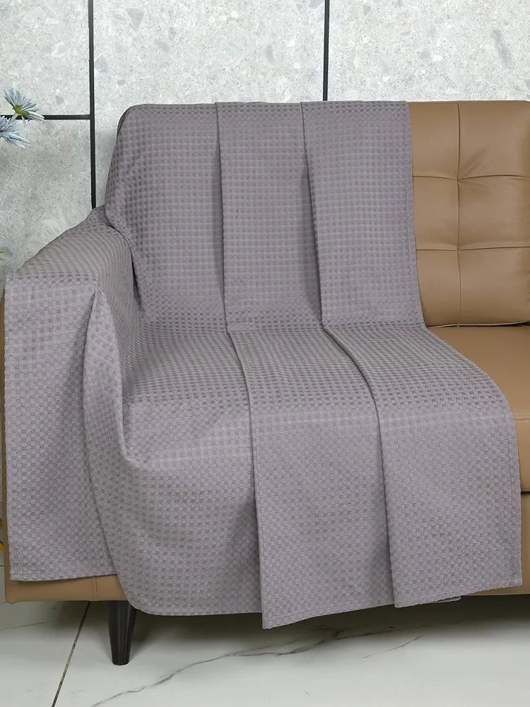 Saral Home Grey 100% Cotton Unique Waffle Design Throw/Sofacover Colour Grey