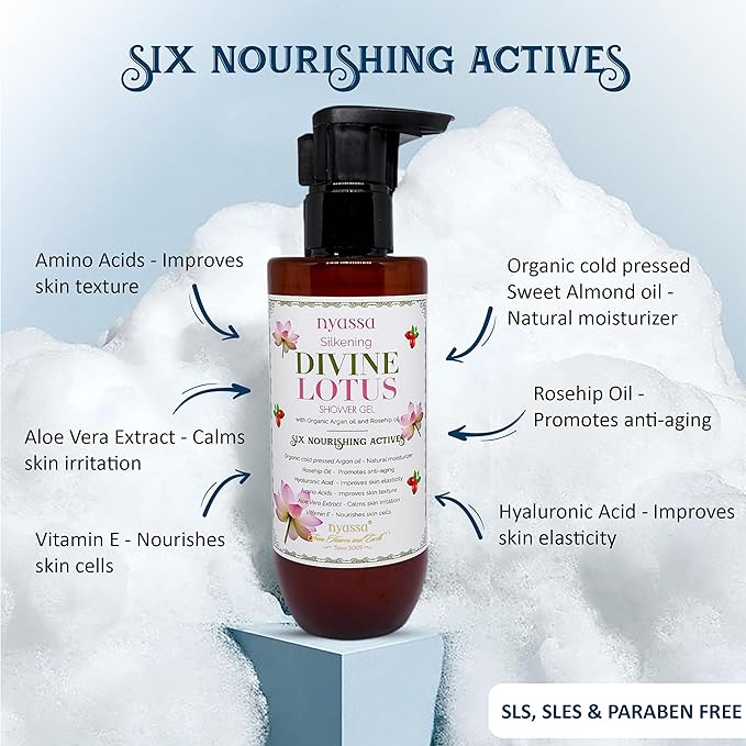 Nyassa Silkening Divine Lotus Shower Gel With 6 Nourishing Actives - 210 Ml | Floral Fragrance Body Wash