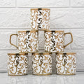 Femora Gloden Floral Motif Pattern Golden Tea Mugs, Ceramic | Coffee Mugs | 180 Ml | Golden | 6 Pcs Set | Not Microwave Safe
