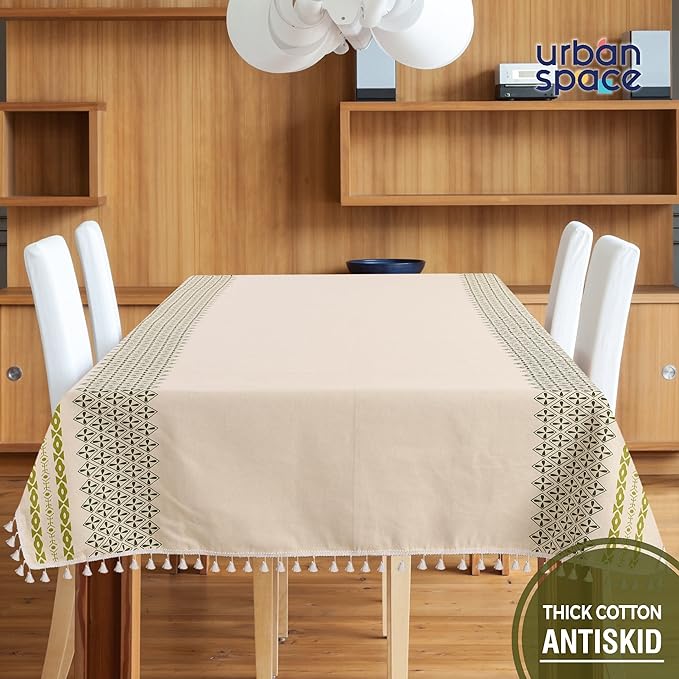 Urban Space Cotton Dining Table Cover 6 Seater Printed Cotton Table Cloth Colour G Border Green