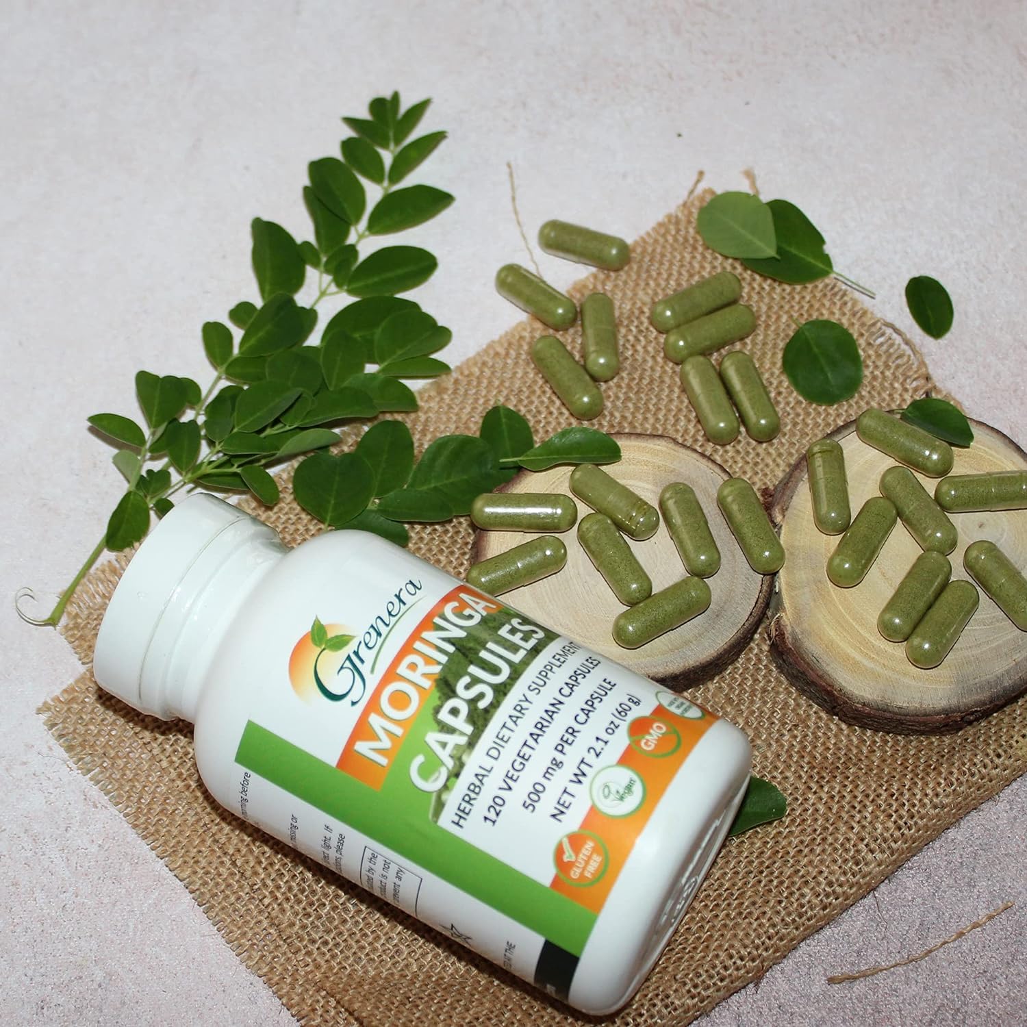 Grenera Organic Moringa Leaf Powder Capsules - 120 gms