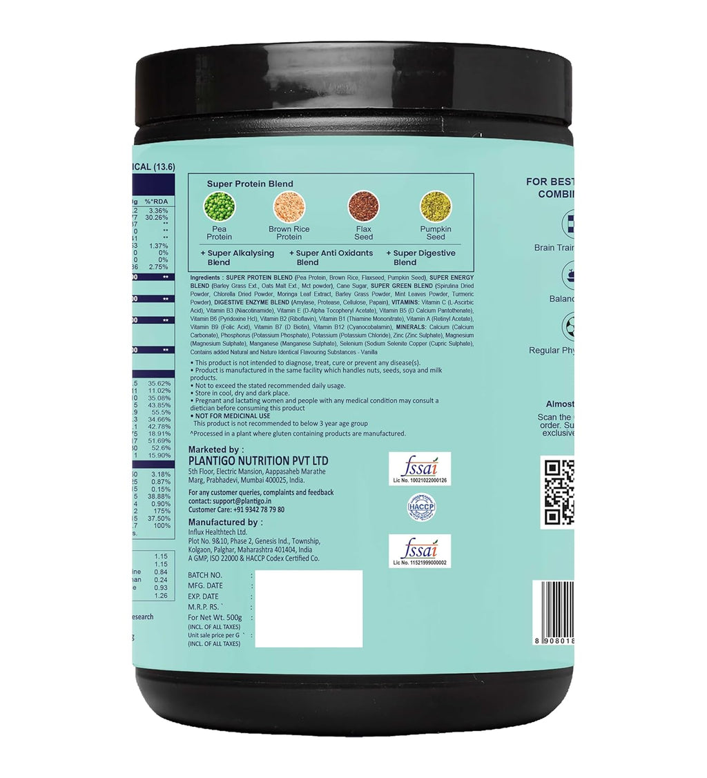 Plantigo Vanilla Flavor Health Drink for Kids, 500 Gms | Kids Protein, Growth & Brain Health Supplement | Vegan Plant Based Kids Health Drink | Protein Powder For Kids