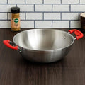 Femora Stainless Steel Zero Non-stick Coating Healthy Cooking Tri-ply Deep Frying Kadhai Pan With Silicone Handle | Silver | 26 Cm Capacity 3.2 Litres