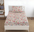 Trance Home Linen 144TC 100% Cotton Heritage Elastic Fitted Bedsheet with 1 Pillow Cover Jaipuri Printed Artisan Block Design Colour Malhaar red