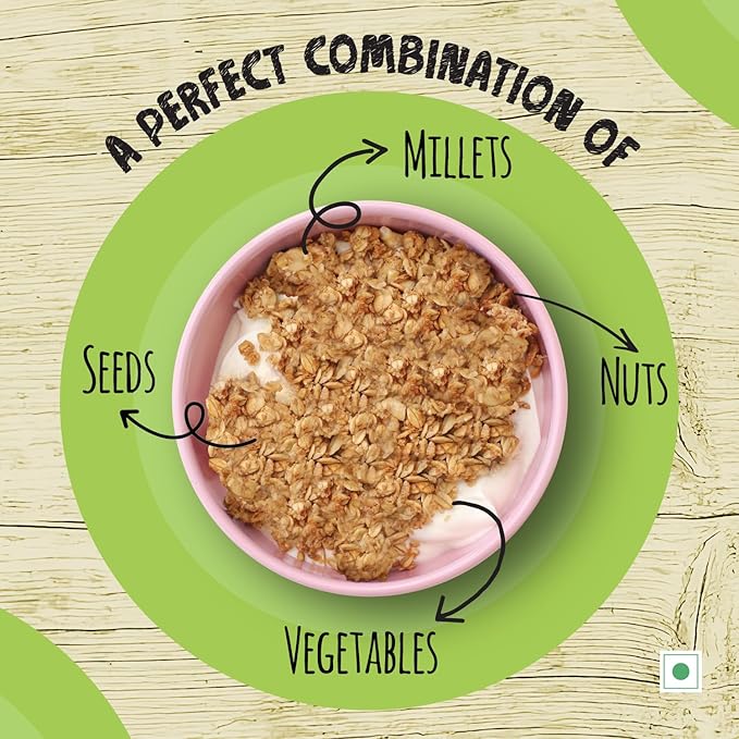Organic Habits Muesli, Diabetic Friendly Breakfast Cereal With Fruit, Nuts, Seeds, Vegetables, Millets & Wholegrain - 400 Gms