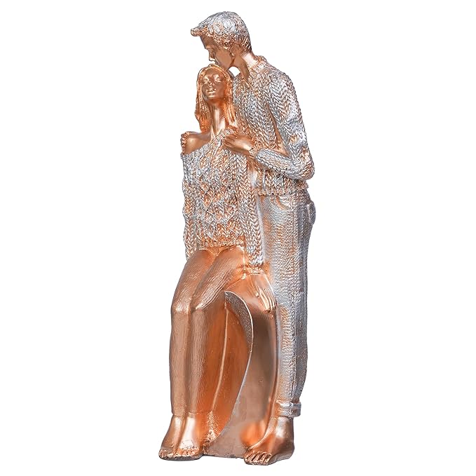 Ecraftindia Golden Polyresin Romantic Couple Statue Human Figurine Decorative Showpiece