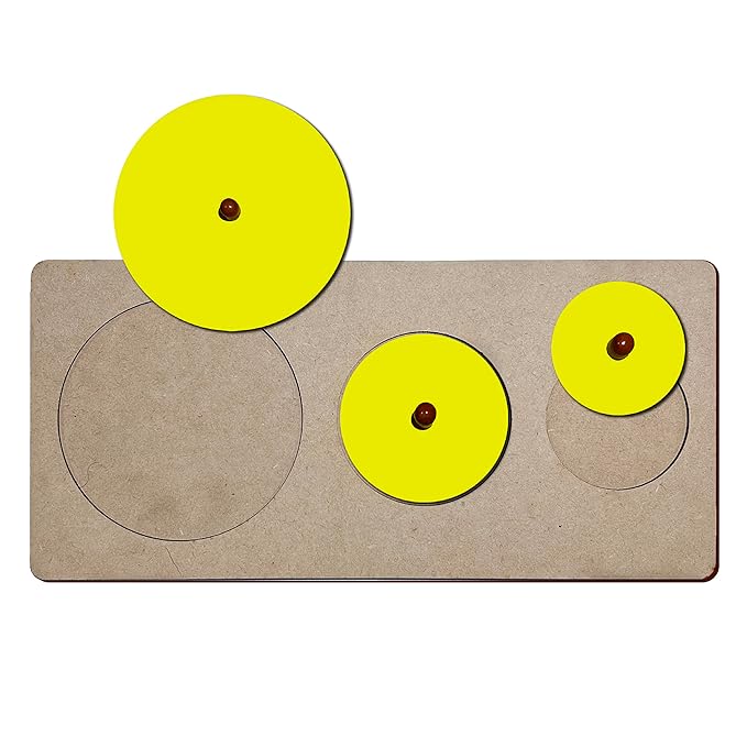 Mini Leaves Montesoori Three Round Shapes Learning Wooden Knob Puzzle for Kids | 1 Year Old- Preschool Shape Puzzle