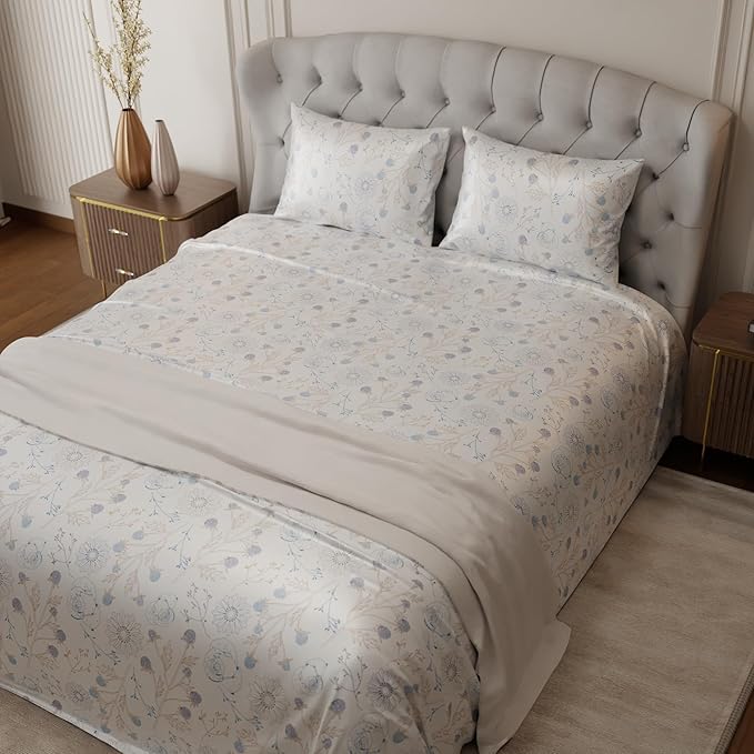 Stoa Paris Satin Bedsheet Super King Size Bed, Premium Bedding Set with 2 Pillow Cover Colour Off White