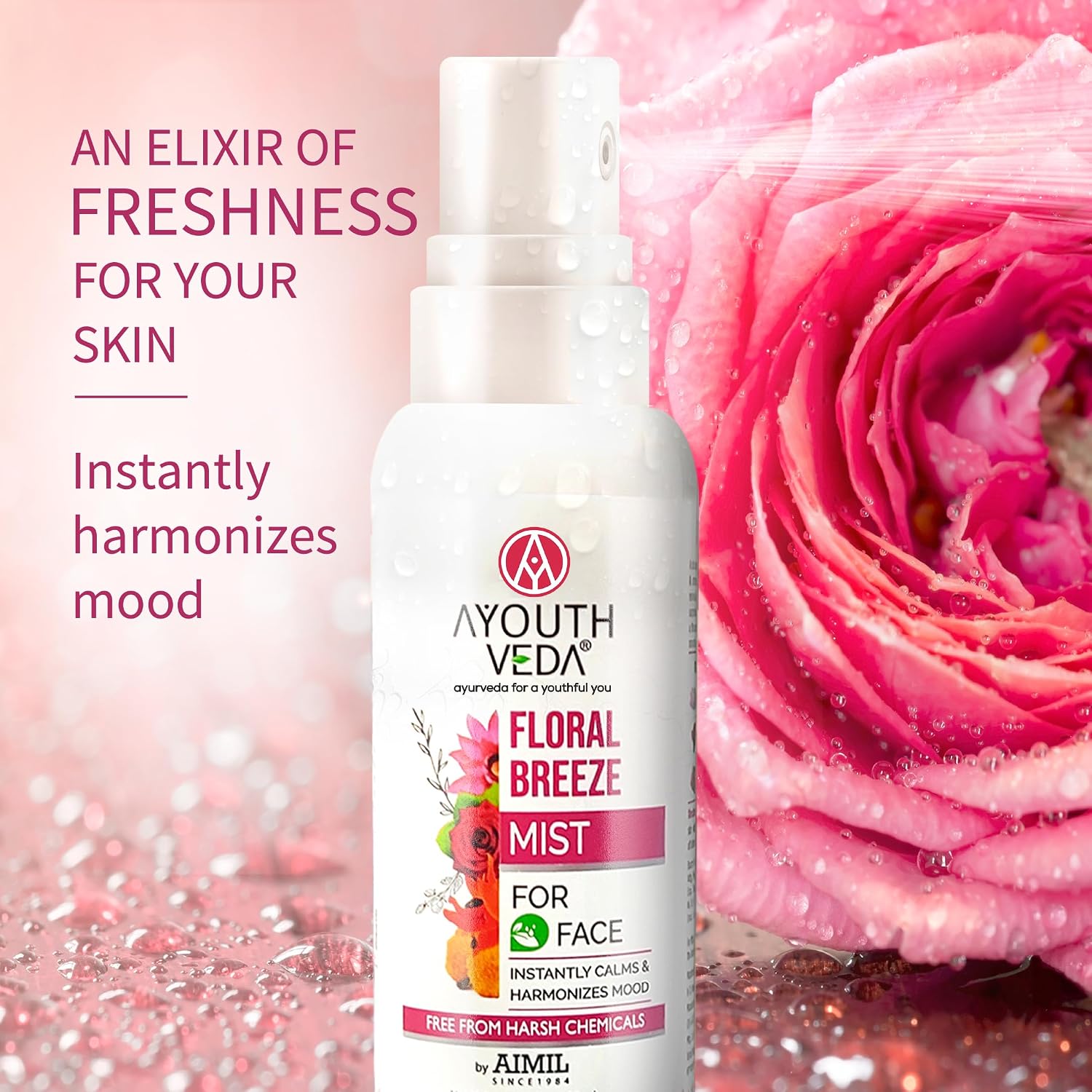 Ayouthveda Floral Breeze Face & Body Mist For Men & Women | Hydrates & Refreshes the Skin | Also Work As Makeup Setter |Free From Harsh chemicals | (Pack Of 1-100ml)