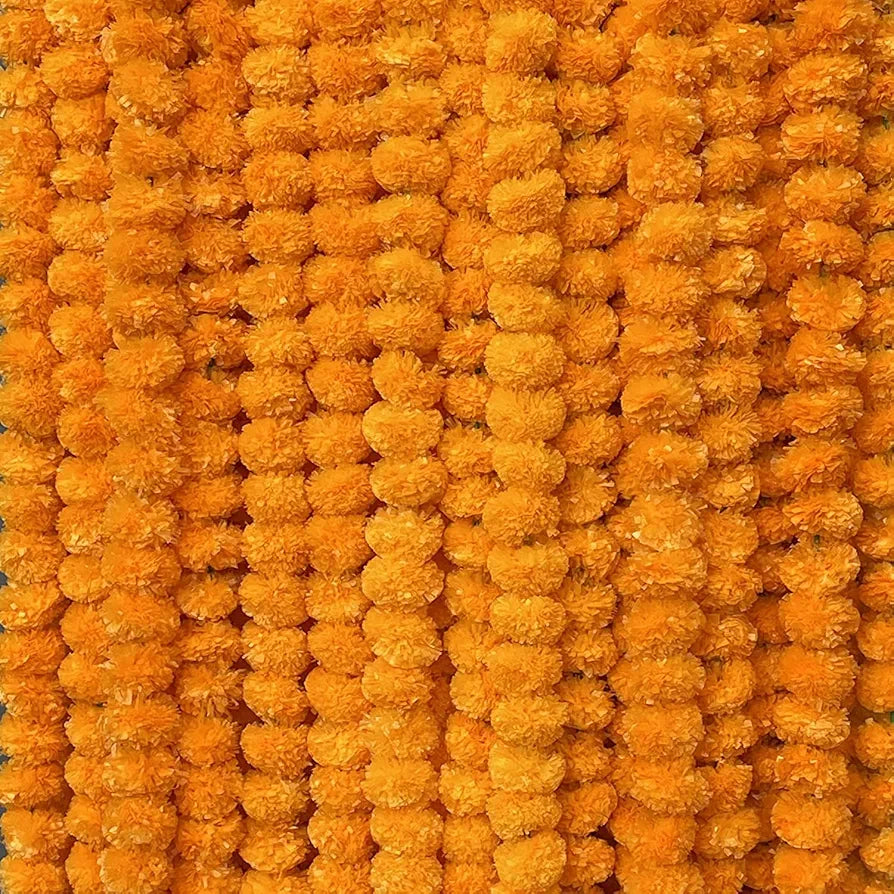 Artificial Marigold Flowers for Decoration Garland with Bell 5 Feet Long 50 Pcs mix - 50pcs(5pkt)