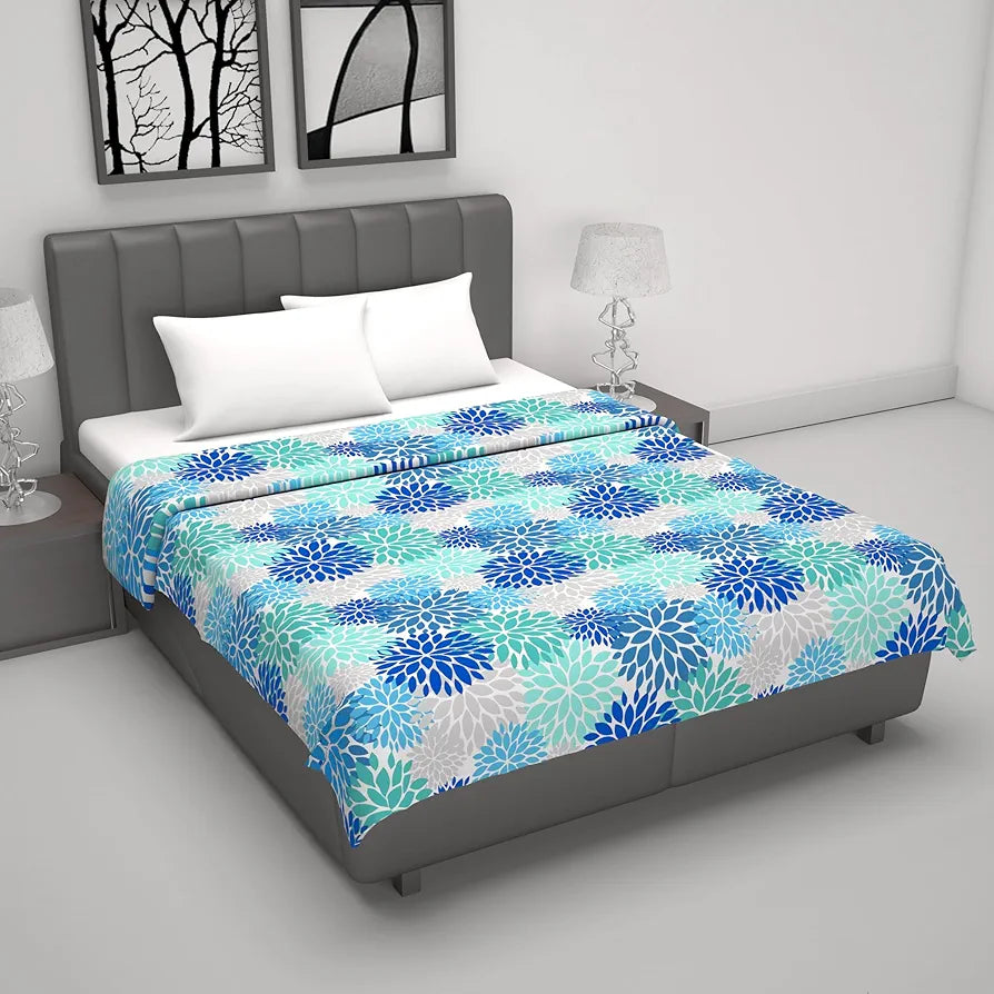 Divine Casa Floret 100% Cotton Double Dohar 120 GSM Soft & Lightweight Throw Blanket Colour Blue Aqua