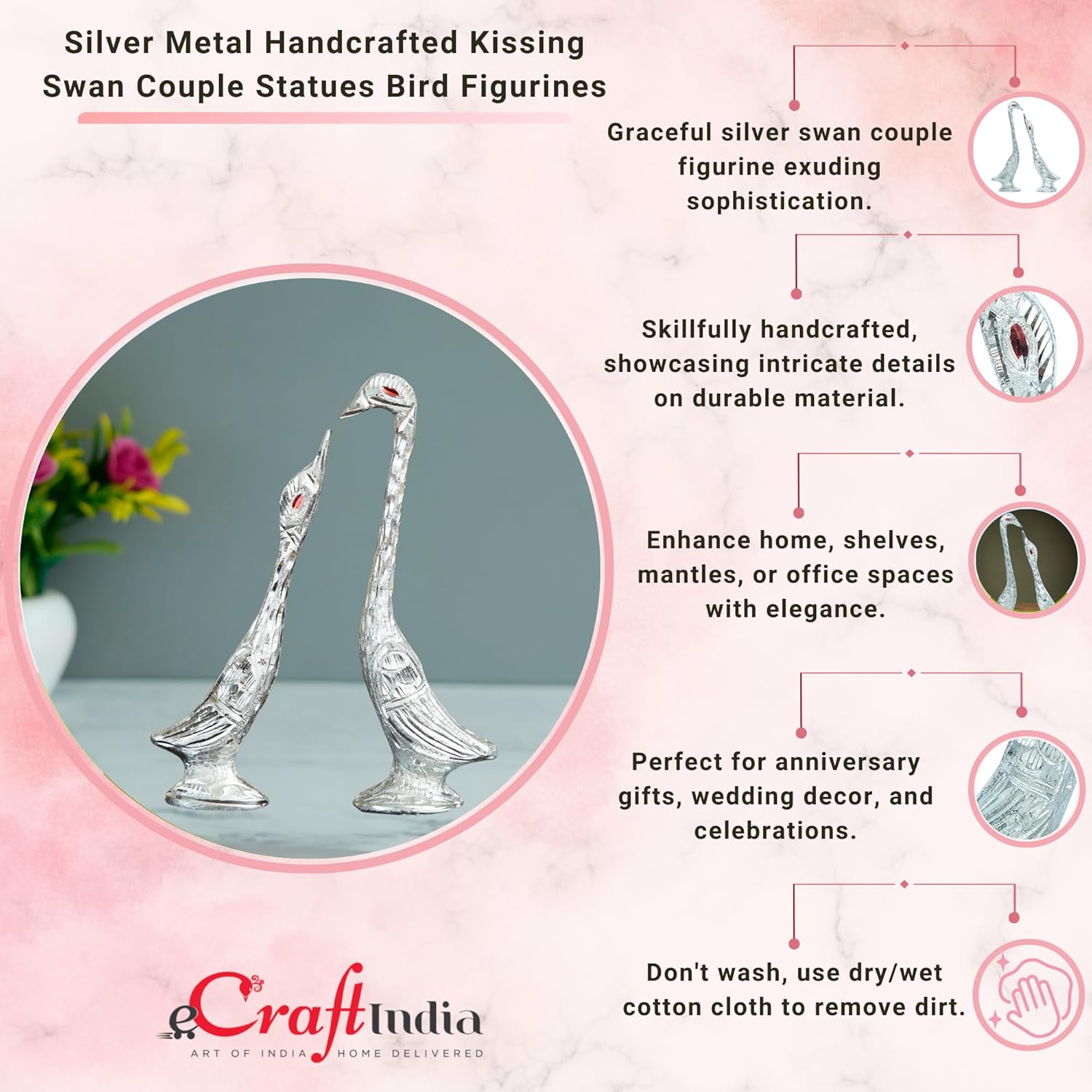 Ecraftindia Cute Swan Love Birds With 7 Inch Height Decorative Figurine