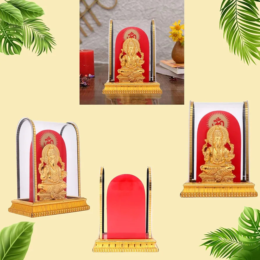 Awesome Lord Ganesh Idol in Acrylic Glass Box for and Figurine Showpiece Decorative Showpiece - 12.5 cm Gold