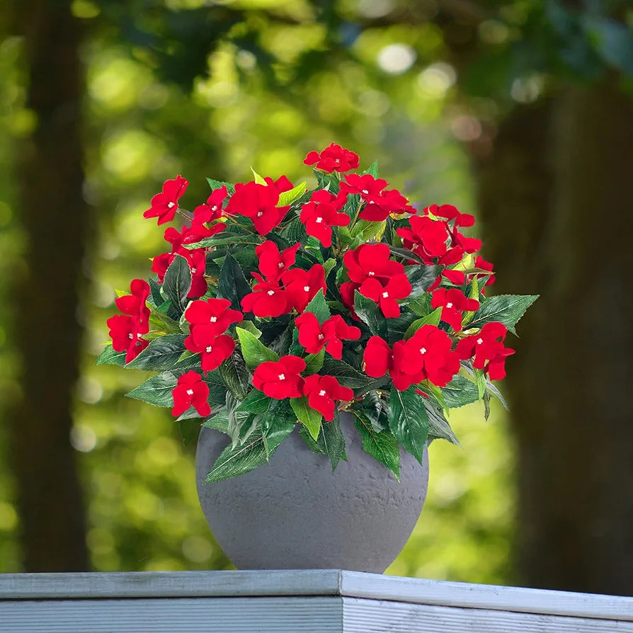 2 Pieces Artificial Flower Impatiens for Balcony Garden Bonsai Decoration Red-2