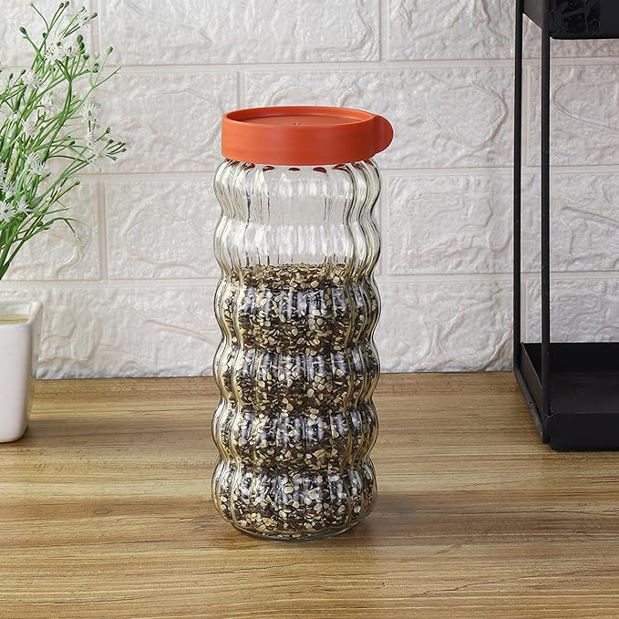 Femora Kitchen Storage Jars Clear Glass With Plastic Stackable Lid Jar | 1000 Ml | Pack of 4