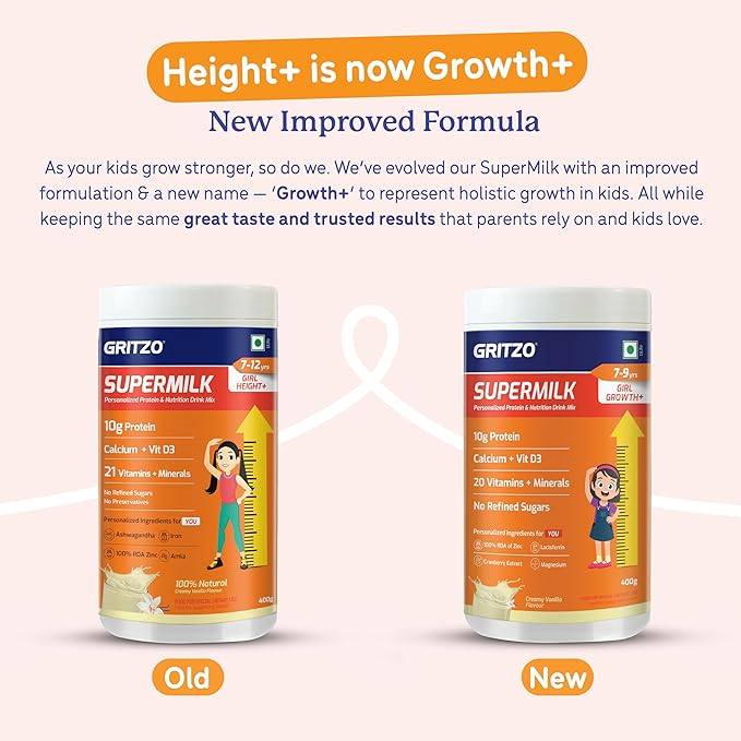 Gritzo SuperMilk Height+ (7-9y Girls), 10g Protein (Creamy Vanilla)