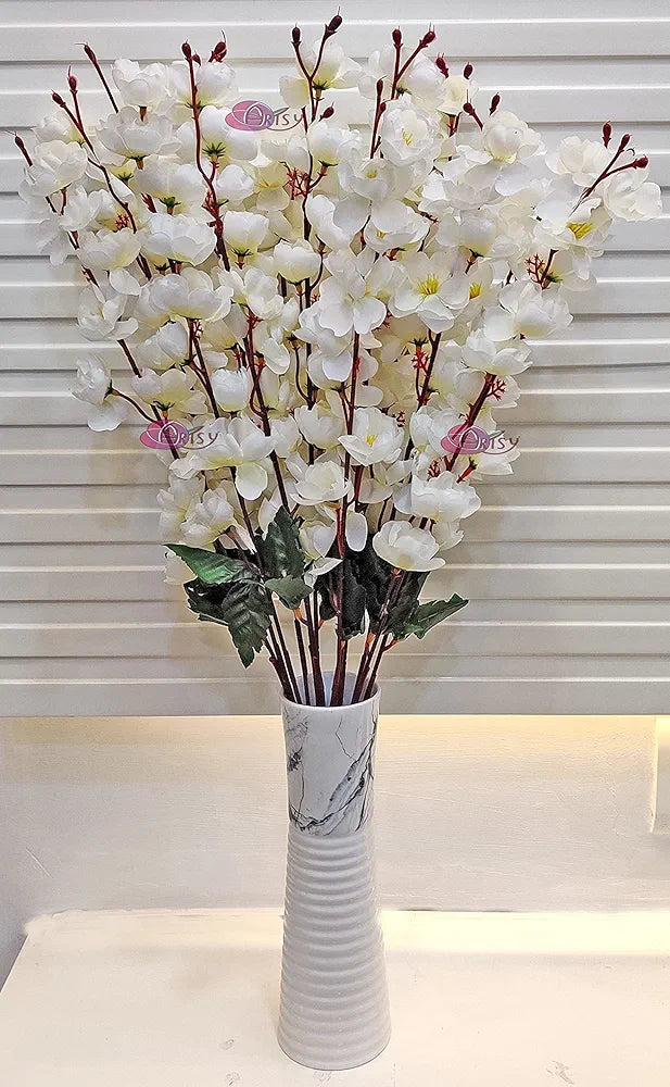 Artificial Flowers Bunch for Decoration Cherry Blossom Ideal for vaseWithout vase White