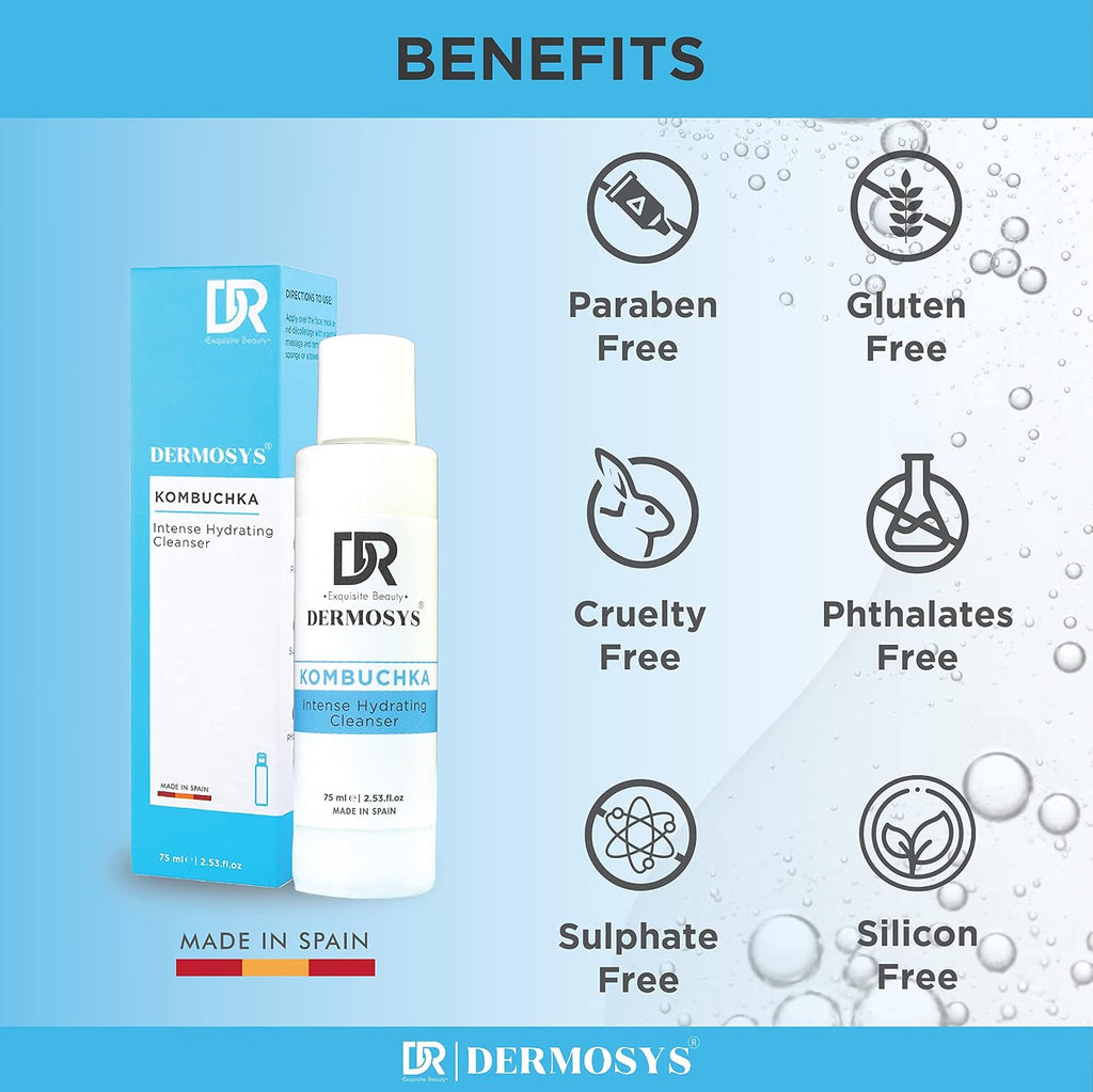 DERMOSYS Hydrating Cleanser for Women & Men | Gently Removes Impurities & Excess Oil | With Kombuchka & Black Tea Extract | Non-Drying Daily Facial Cleanser for All Skin Types â€“ 75ml