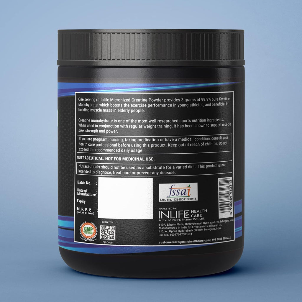 INLIFE Creatine Monohydrate 100g | Micronised Powder Supplement | Pre or Post Workout, Athletic Performance (Unflavoured)
