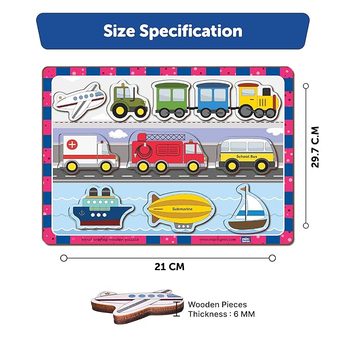 Mini Leaves Wooden Transport Chunky Puzzle (2+ Years) - Learning Puzzle Toy Preschool Education Gift for Kids