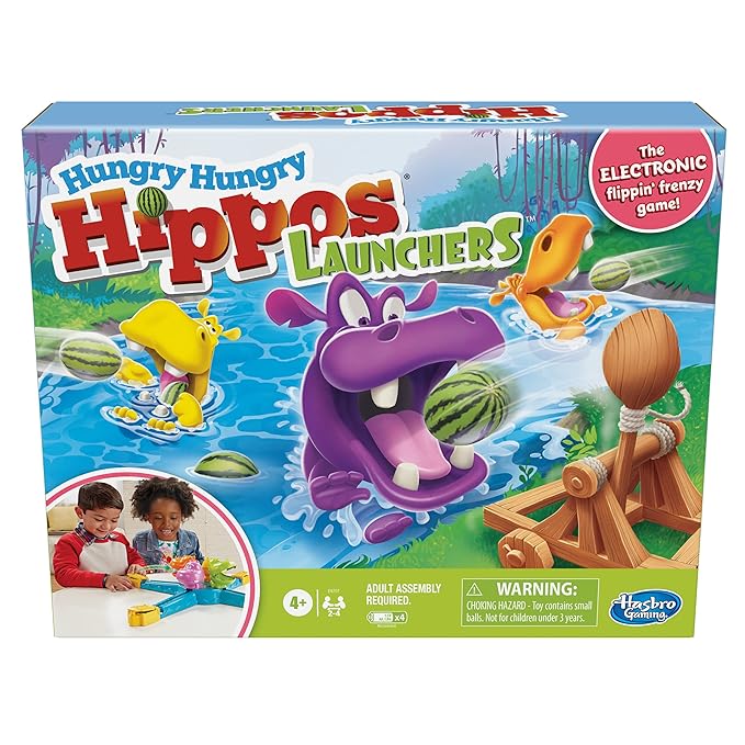 Hasbro Gaming Hungry Hungry Hippos Launchers Game for Kids Ages 4 and Up