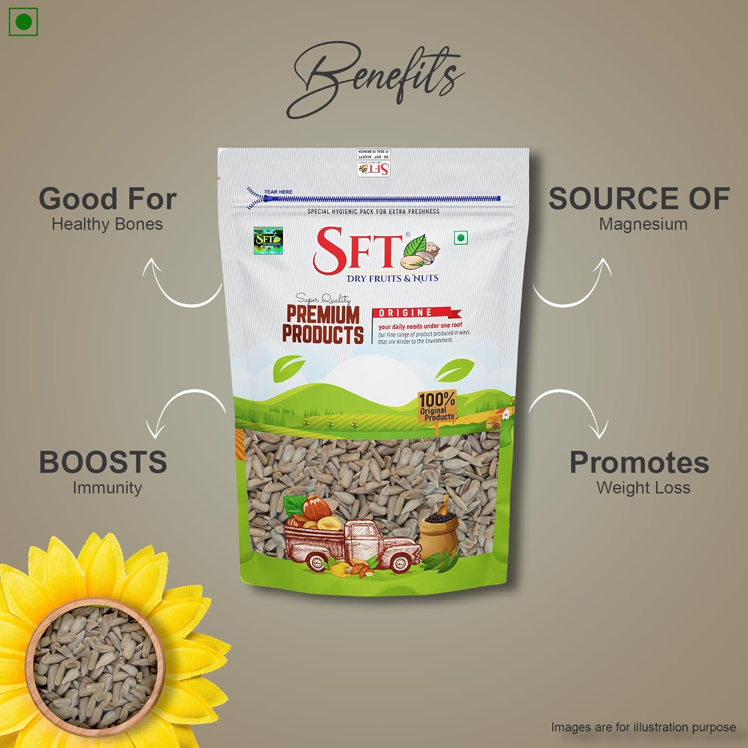 SFT Sunflower Seeds 1 Kg - Raw Seed for Eating | Healthy Snacks | High in Vitamin, Fibre & Protein Seeds | Non - GMO seed | Diet Food | Gluten free | Premium Raw Sunflower seed