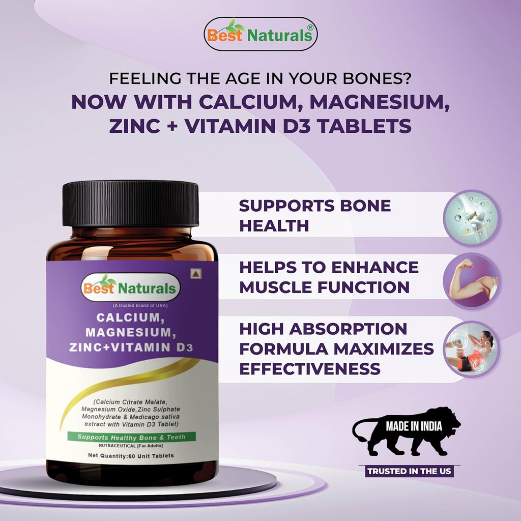Best Naturals Calcium Magnesium Zinc with Vitamin D3 â€“ 60 Tablets â€“ 2-Month Supply Trusted Brand from USA