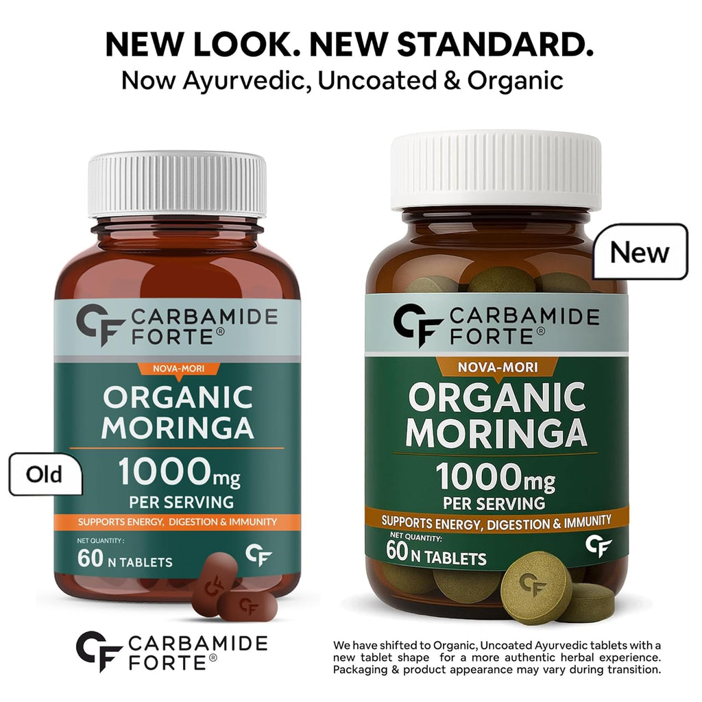 Carbamide Forte Organic Moringa Tablet with 1000mg Leaves Extract | Moringa Powder Tablets for Immunity, Digestion & Energy | Tablets 60