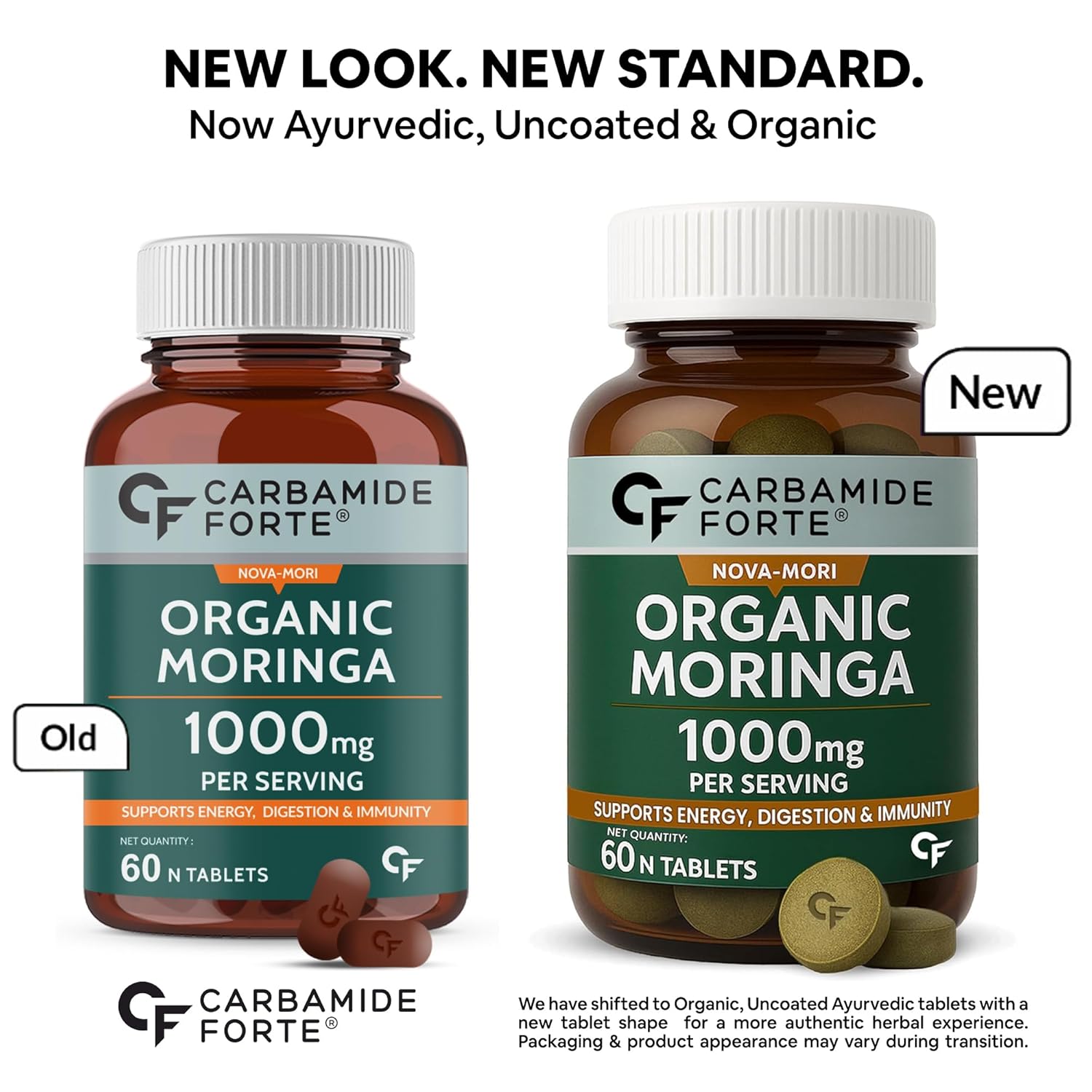 Carbamide Forte Organic Moringa Tablet with 1000mg Leaves Extract | Moringa Powder Tablets for Immunity, Digestion & Energy | Tablets 60