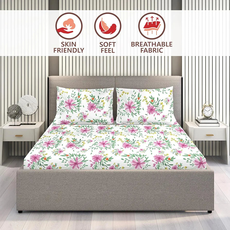 Layers Marigold Cotton Bedsheet Set for All Seasons Lightweight Moisture Absorbent 144 TC King Size Purple