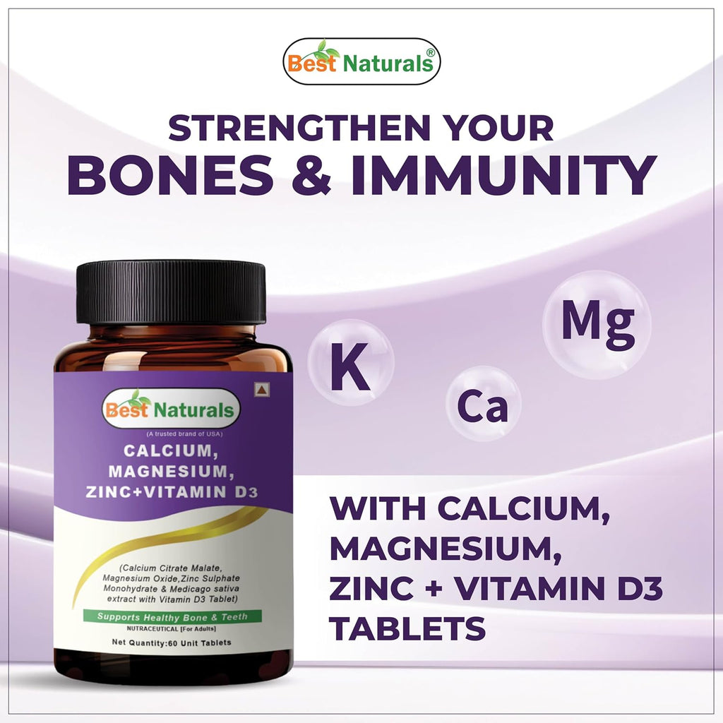 Best Naturals Calcium Magnesium Zinc with Vitamin D3 â€“ 60 Tablets â€“ 2-Month Supply Trusted Brand from USA