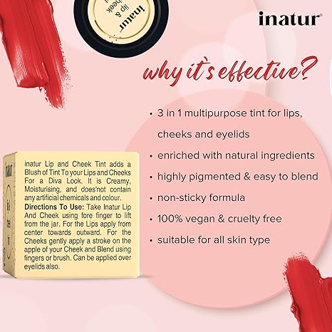 Inatur Peony Pink Lip & Cheek Tint - 4 gms