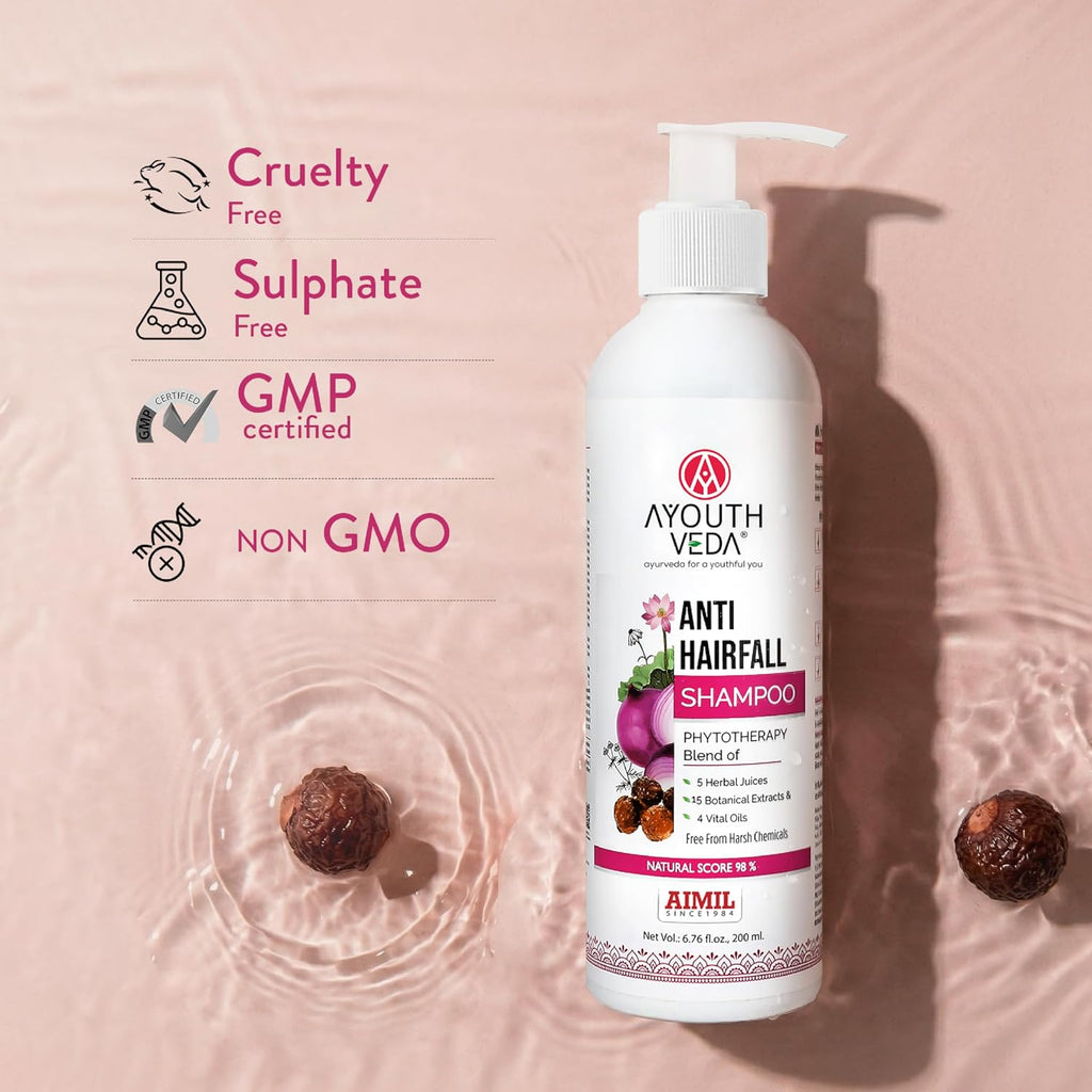 Ayouthveda Anti Hair Fall Shampoo with Onion & Coffee | Natural Formula with Aloe vera, Reetha, Shikakai & Neem | Reduces Hair Fall, Improves Hair Density & Scalp Health | 200 ml (Pack of 1)