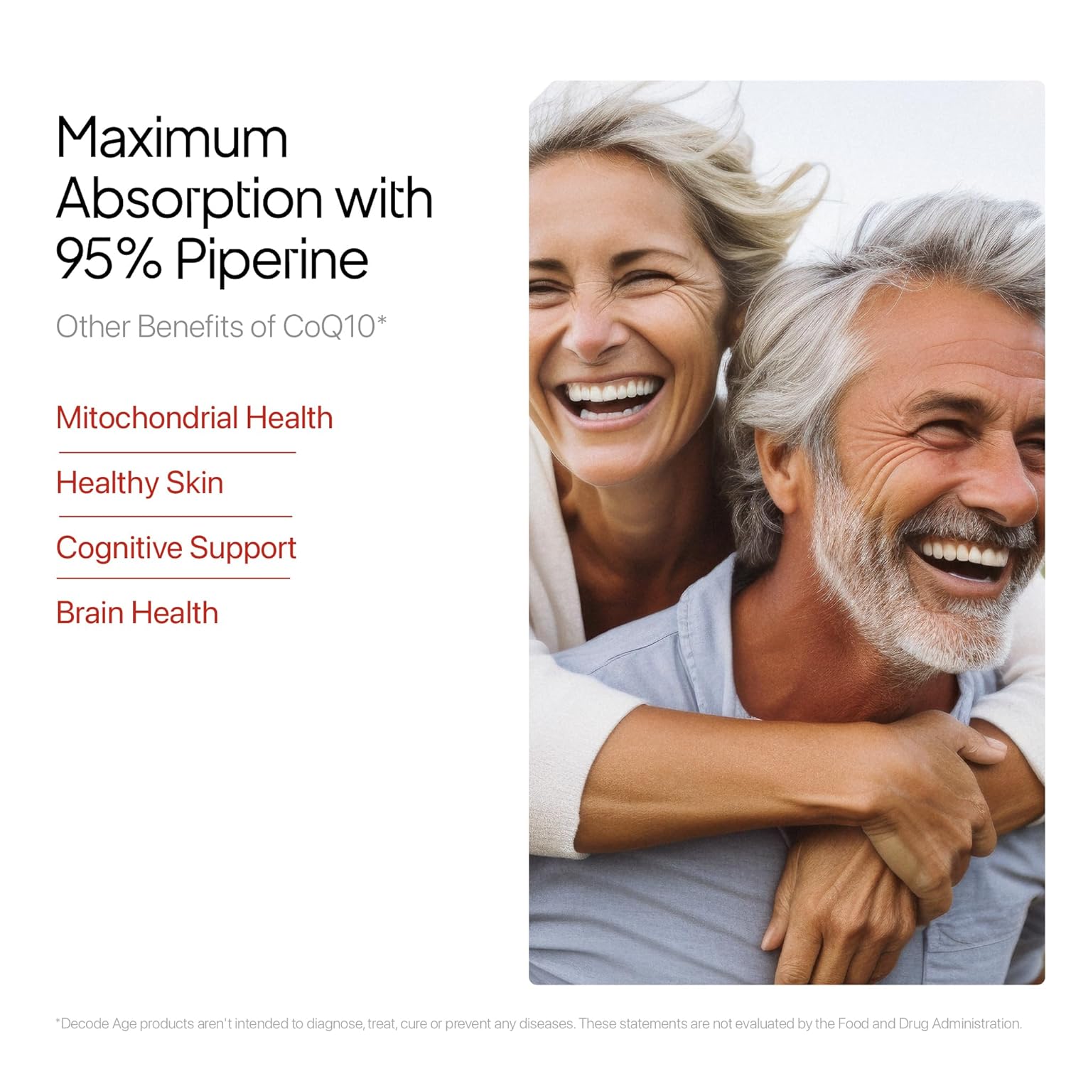 Decode Age CoQ10 (Coenzyme Q10) with Piperine 5mg for High Absorption | Ubiquinol Formula Supports Heart & Vascular Health, Cellular Energy & Healthy Ageing | 60 Capsules, 2 Month Supply