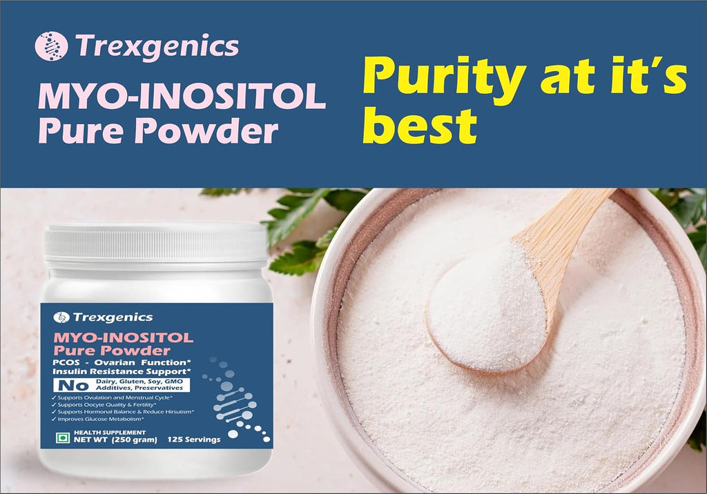 Trexgenics MYO-INOSITOL PURE POWDER, PCOS, Ovarian Function, Insulin Resistance, Hormonal Balance, Menstrual Cycle, Metabolism 125 servings (250 gram) (Pack of 1)