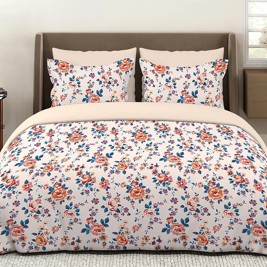 Layers Marigold Cotton Bedsheet Set for All Seasons Lightweight 144 TC King Size Beige Marigold