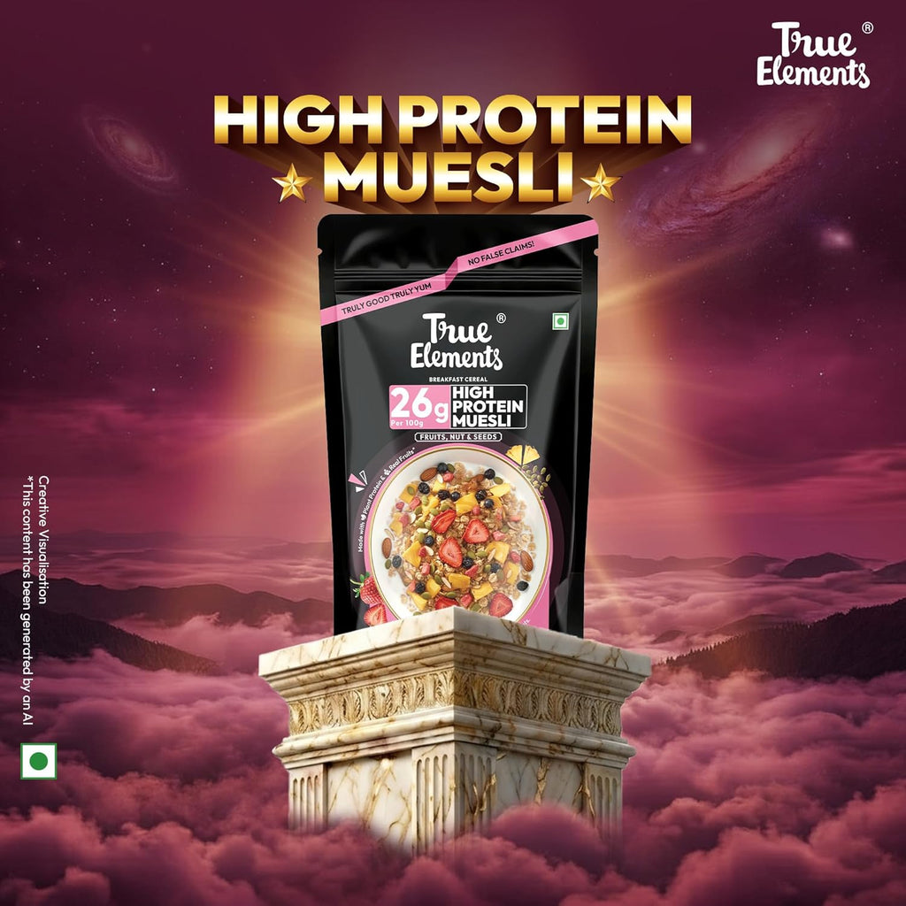 True Elements High Protein Muesli 400g | 26g Protein | Fruit,Nuts & Seeds | Healthy Breakfast Cereal | Rich in Nuts, Seeds & Wholegrains | No Added Preservatives