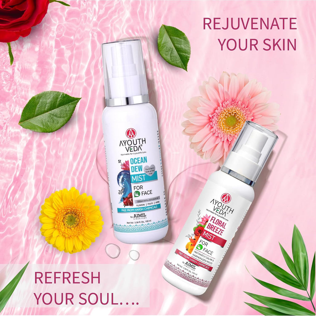 Ayouthveda Floral Breeze Face & Body Mist For Men & Women | Hydrates & Refreshes the Skin | Also Work As Makeup Setter |Free From Harsh chemicals | (Pack Of 1-100ml)