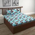 Divine Casa Double Size Bedsheet for Double Bed, 144 TC Pure Cotton Queen Size with 2 Pillow Covers Geometric Colour Aqua Grey