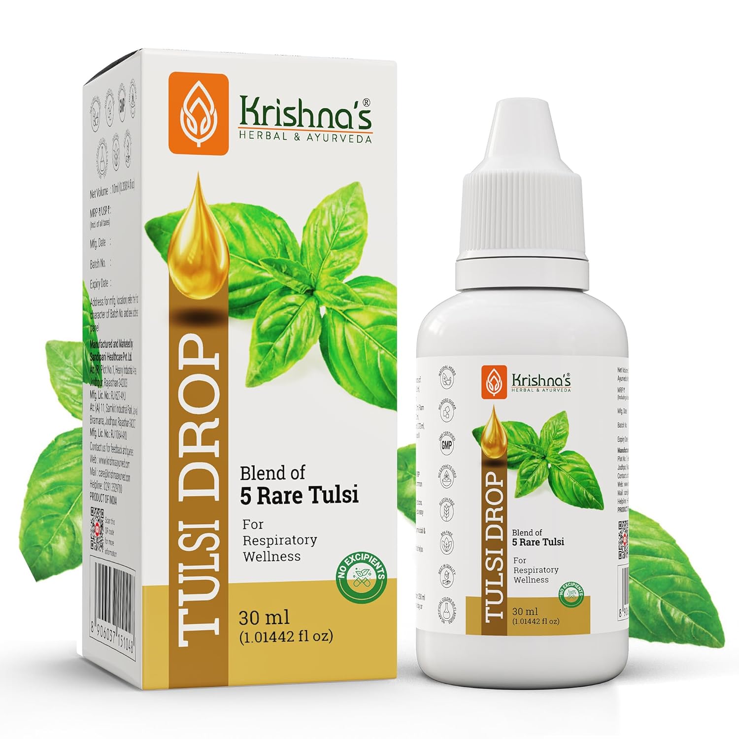 Krishna's Tulsi Drops 30 ml of 5 Rare Tulsi Drop for Natural Immunity Boosting | Nimbu Tulsi, Daulal Tulsi, No Preservatives | Tulsi Drops for immunity | Panch Tulsi Drop