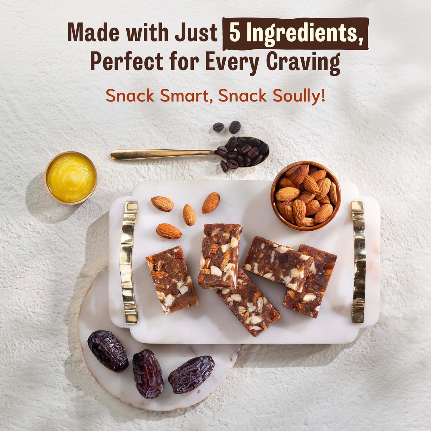 SOULLY Almond Brew Date & Nut Mini Energy Bars 200g (10 Bars x 20g) | Whole Dates, Roasted Almonds, Real Coffee & Pure Cow Ghee | Just 93 Calories Per Bar | No Added Sugar | No Preservatives | For Coffee Lovers