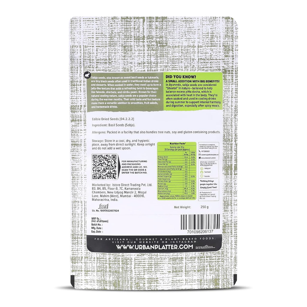 Urban Platter Sabja Seeds, (Basil Seeds for Weight Management, Digestion & Hydration, Rich in Fiber & Omega-3, Falooda, Detox Drinks & Smoothies)