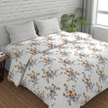Huesland by Ahmedabad Cotton 144 TC King Size Bedsheet Cotton with 2 Pillow Covers | White, Tangerine & Grey