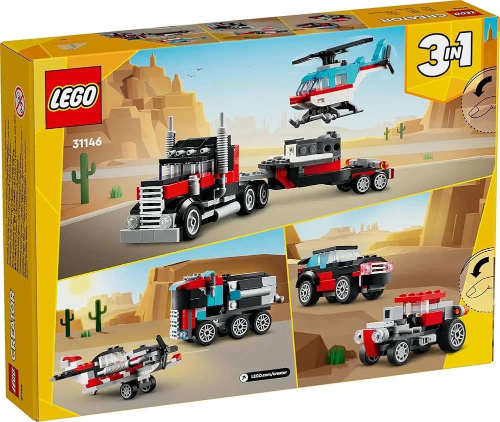 Lego Creator Flatbed Truck with Helicopter Vehicle Toy 3in1 Set 31146