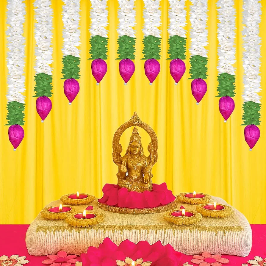 Garlands for Home Decoration Lotus Hangings  Offwhite Fabric & Solawood Lotus Buds