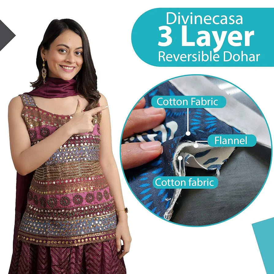 Divine Casa 100% Cotton 144 TC Reversible Geometric Printed Double Bed AC Dohar Blanket for Mild Winter TC - 144 Colour Crystal Teal
