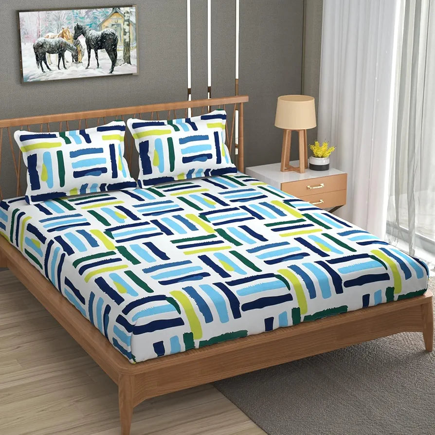Homefab India 180 TC Microfiber Double BedSheet with 2 Pillow Covers Blue White