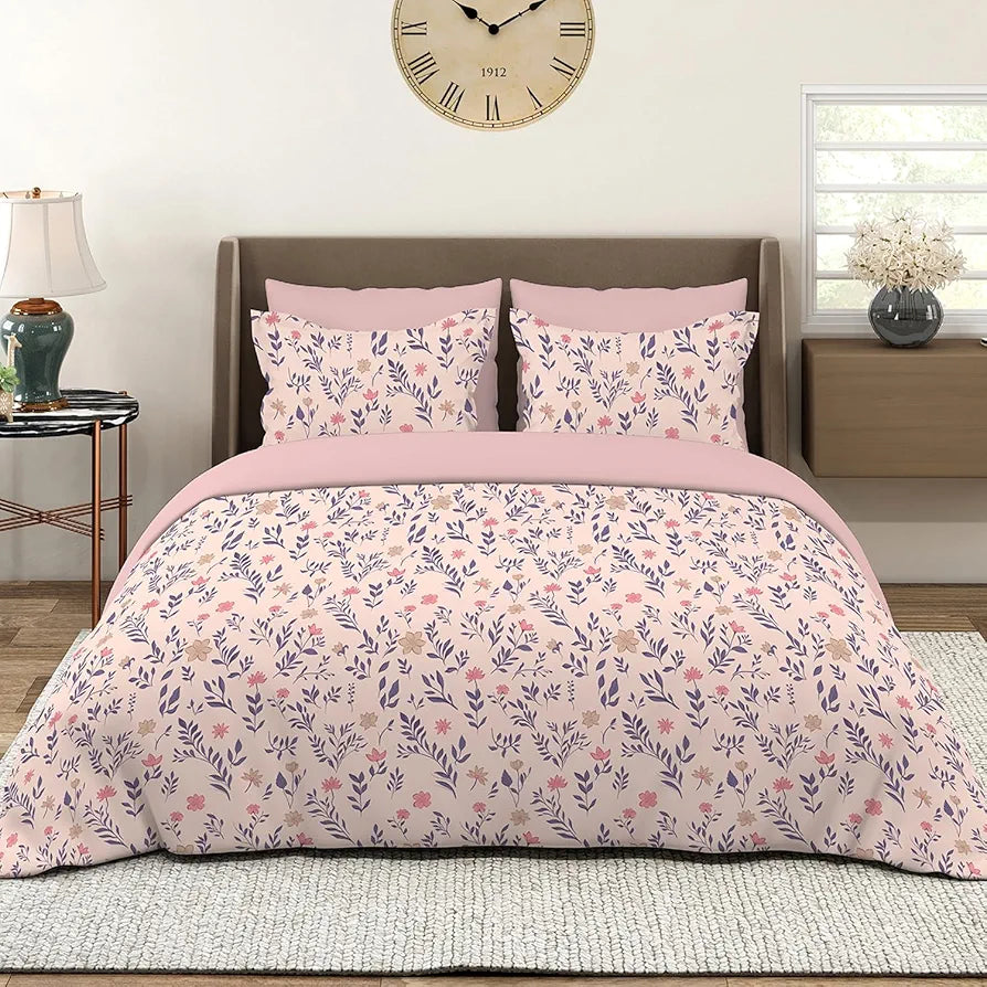 Layers Marigold Cotton Bedsheet Set for All Seasons Lightweight 144 TC King Size Pink Floral Oasis